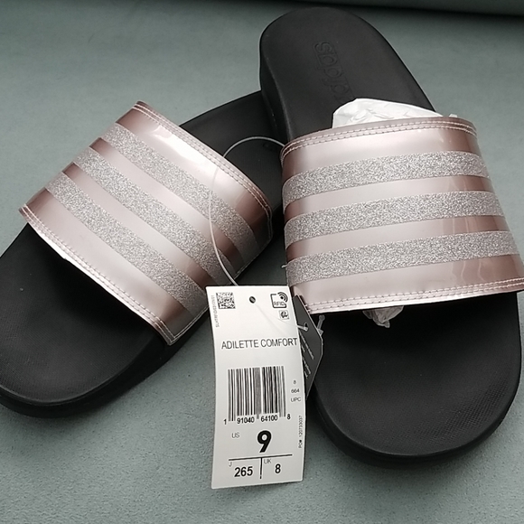 rose gold adidas sliders